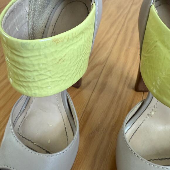 Biondini sz 6 Gray Yellow Sandals Open Toe Leather Ankle Strap platform heels - Picture 9 of 9